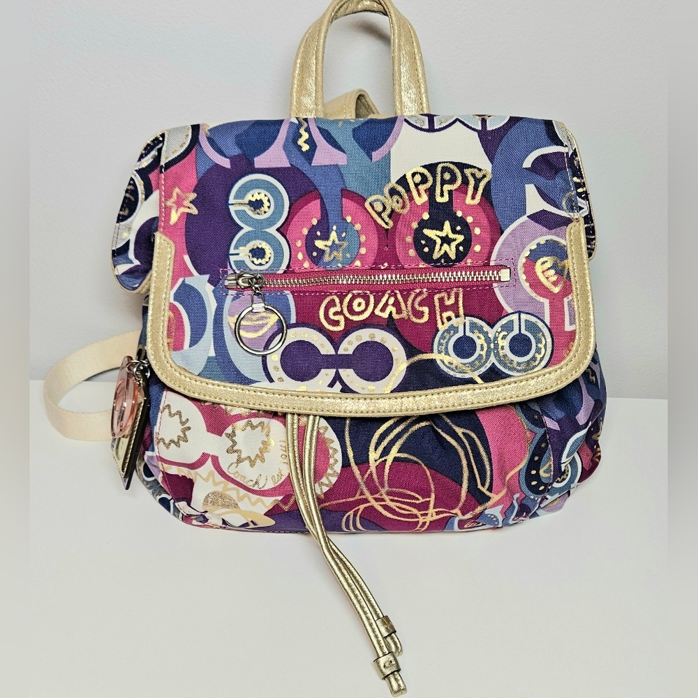 Coach Poppy Multi-Color Gold Accents Medium Backpack